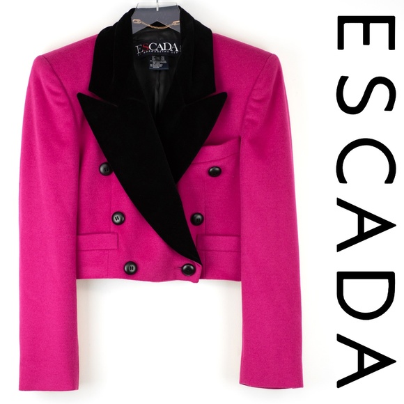 Escada Jackets & Blazers - 1980's Escade Fuchsia Blazer Black Velvet Trim 36